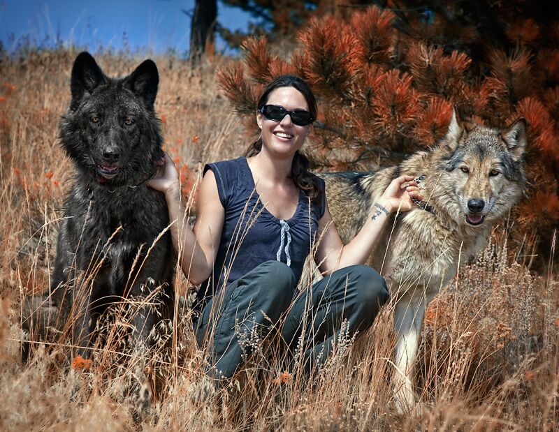 Jennifer McCarthy with wolf and wolf-dog