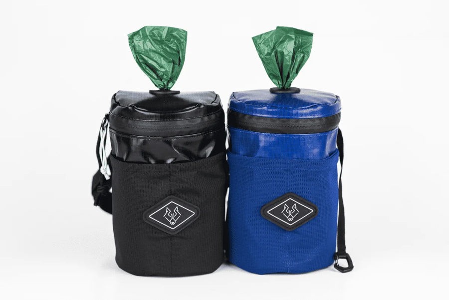 Waste Wrangler Mini dog waste bag holder with adjustable waist belt and durable water-resistant TPU construction.